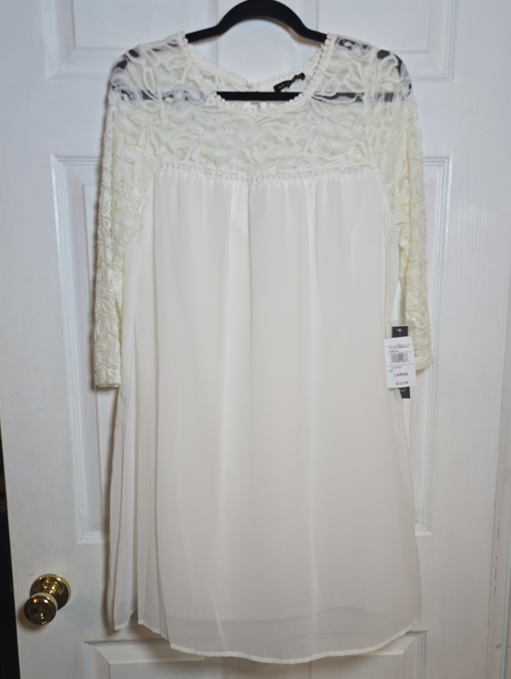 Chiffon dress with lace sleeves, As U Wish, ivory/cream Large L